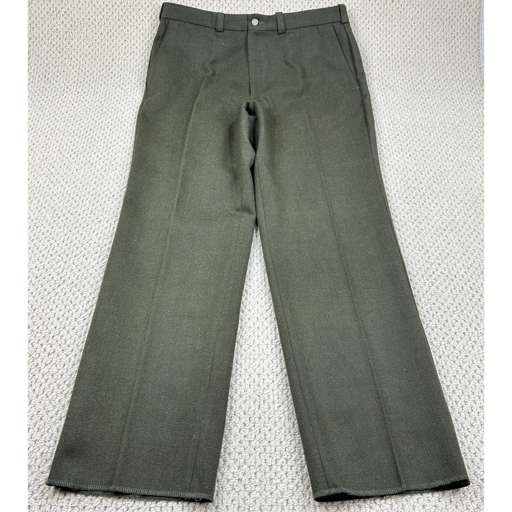 Vtg Cabelas Roughneck Pants Mens 40 Green Wool Trousers Unfinished Cuffs 70s NOS